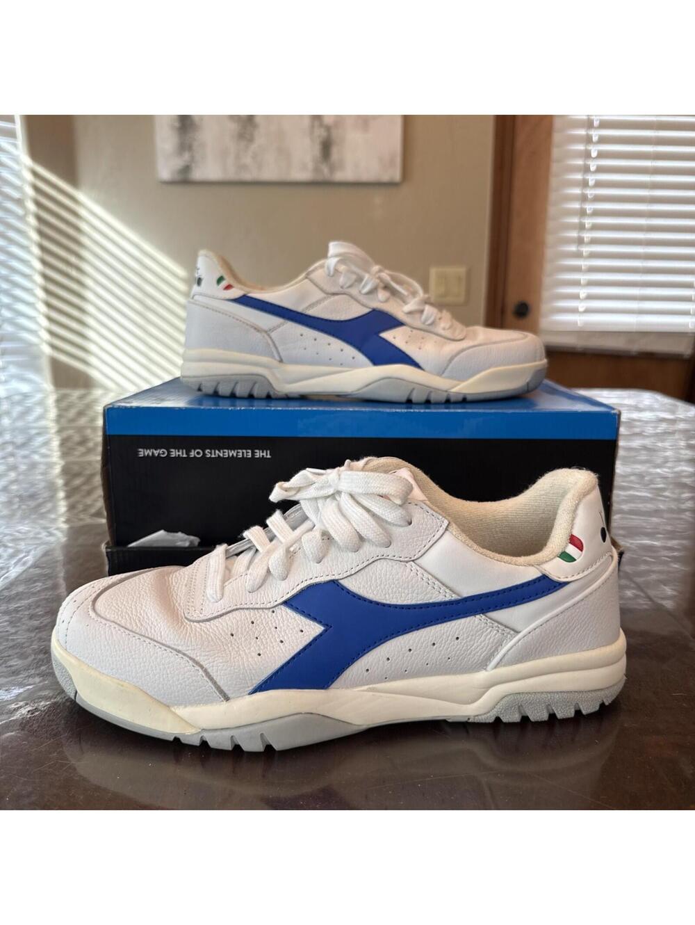 Diadora Maverick H.O.C White Dark Royal blue Leather  Retro Mens Size 10